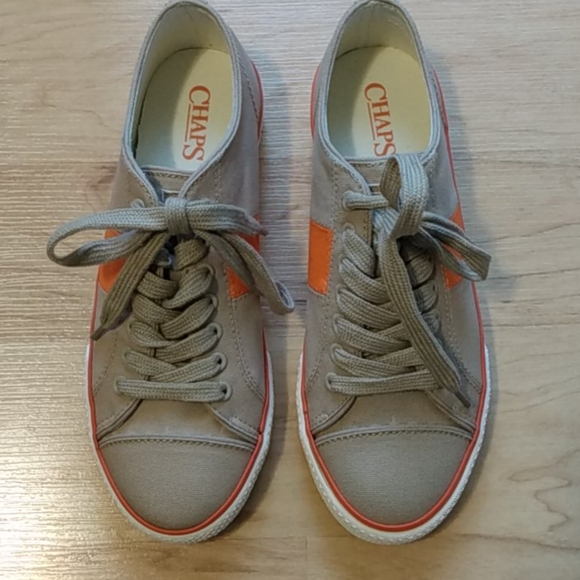 NWOT CHAPS Canvas Tan / Orange Sneakers 6.5 - Picture 6 of 7